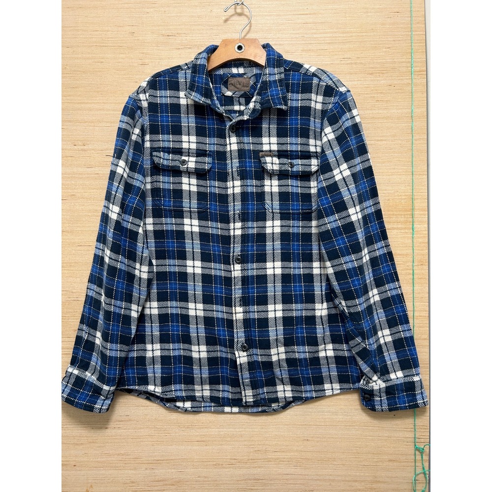 Orvis Mens Blue White Plaid‎ Flannel Button Down Shirt Medium Long Sleeve Pocket